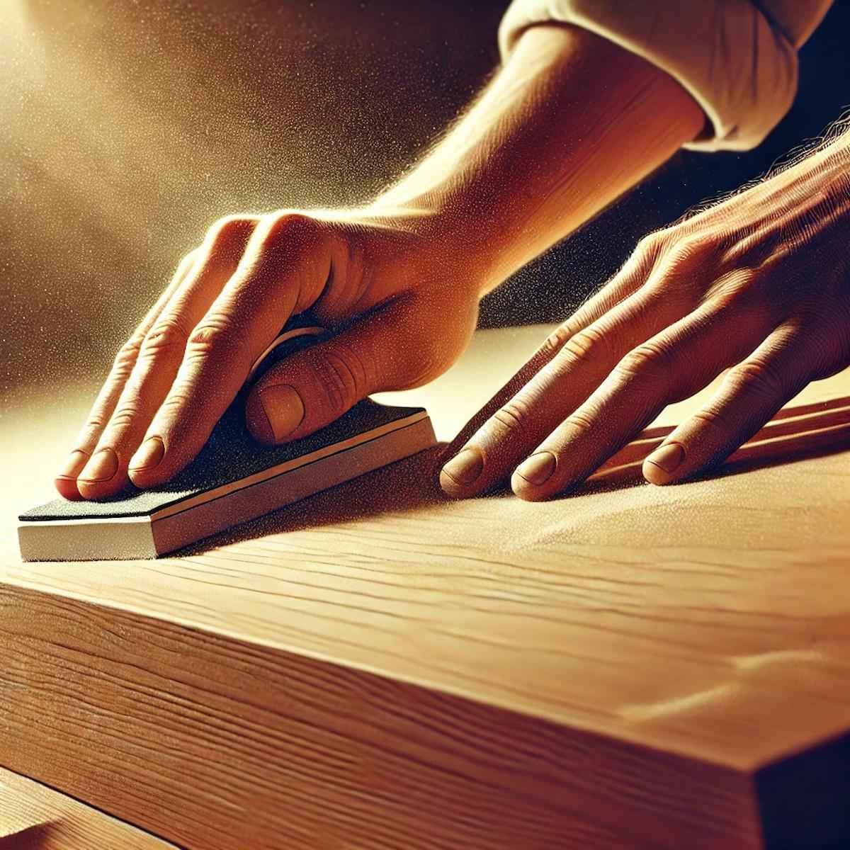 Lijado detallado de una silla de madera para obtener una superficie lisa antes de aplicar pintura o barniz.