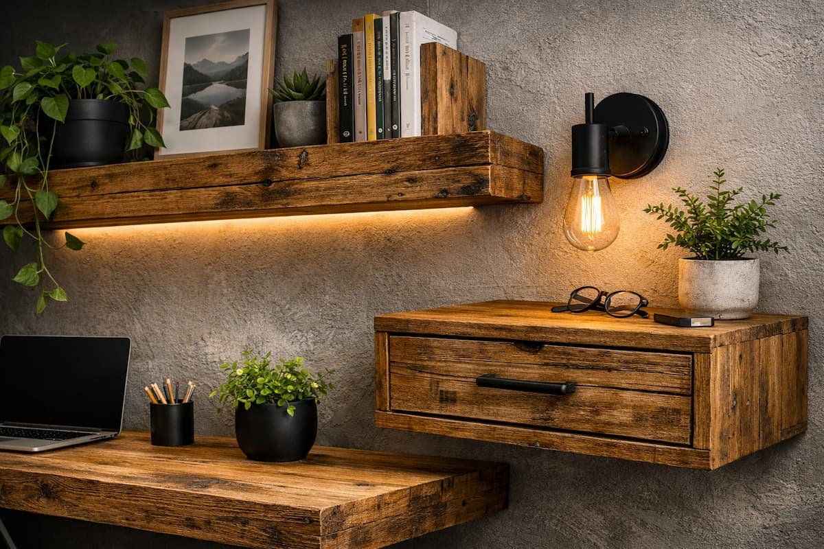 Guía de reformas básicas del hogar durante un fin de semana con trabajos de carpintería, pintura y decoración en un espacio moderno y organizado.